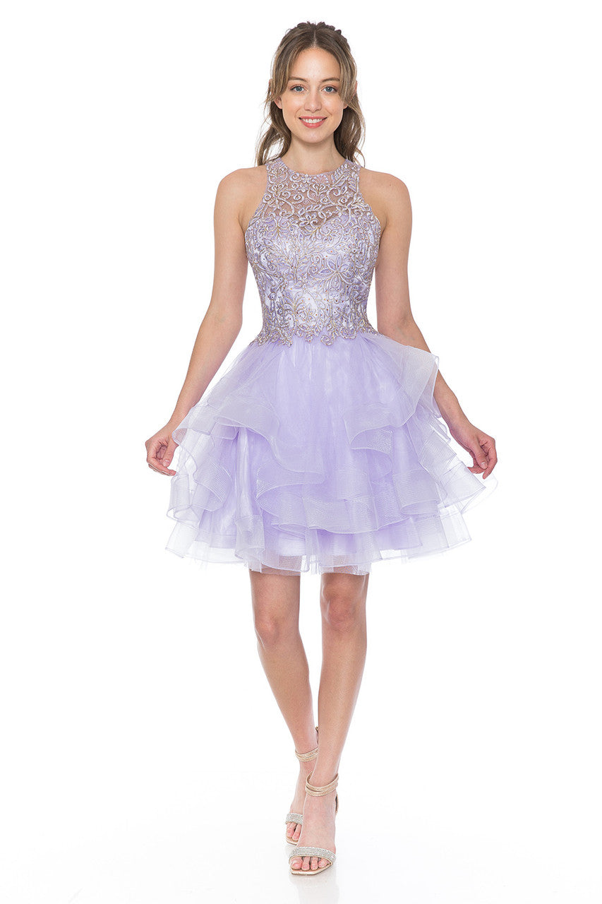 Short Halter Tiered Dress by Lenovia 8163