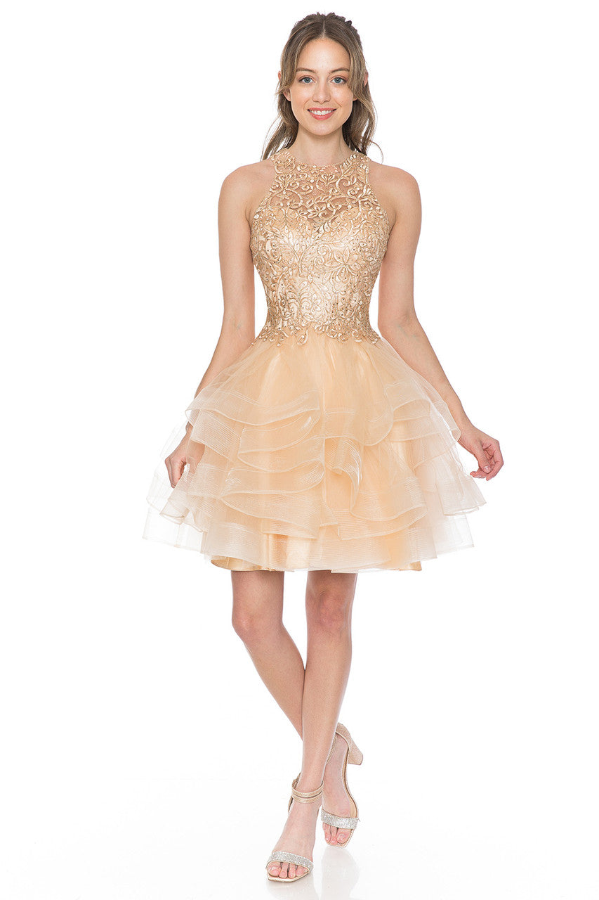 Short Halter Tiered Dress by Lenovia 8163