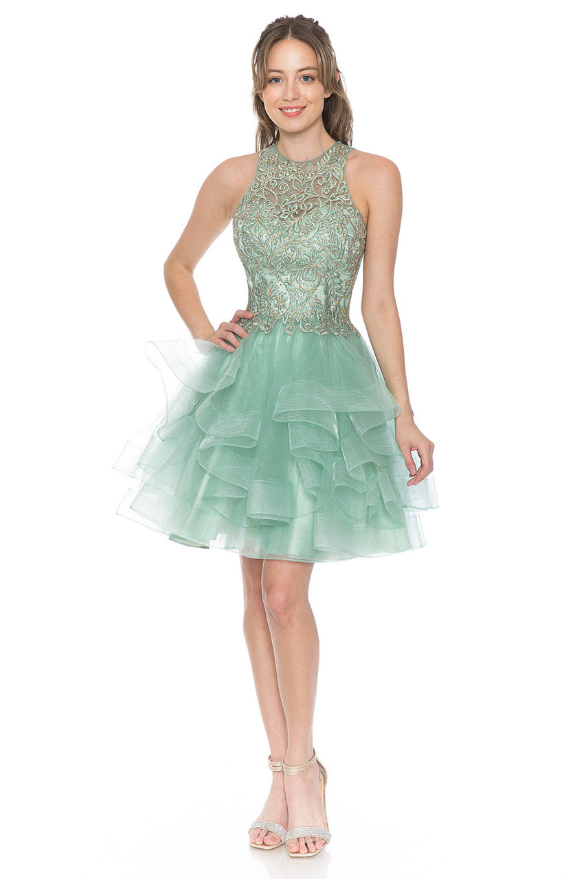 Short Halter Tiered Dress by Lenovia 8163