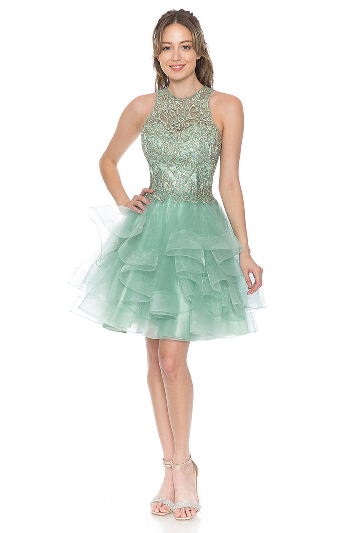 Short Halter Tiered Dress by Lenovia 8163