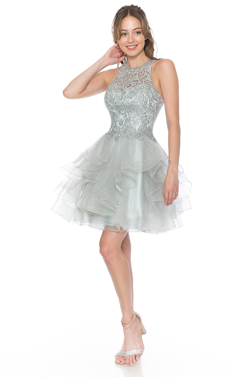 Short Halter Tiered Dress by Lenovia 8163