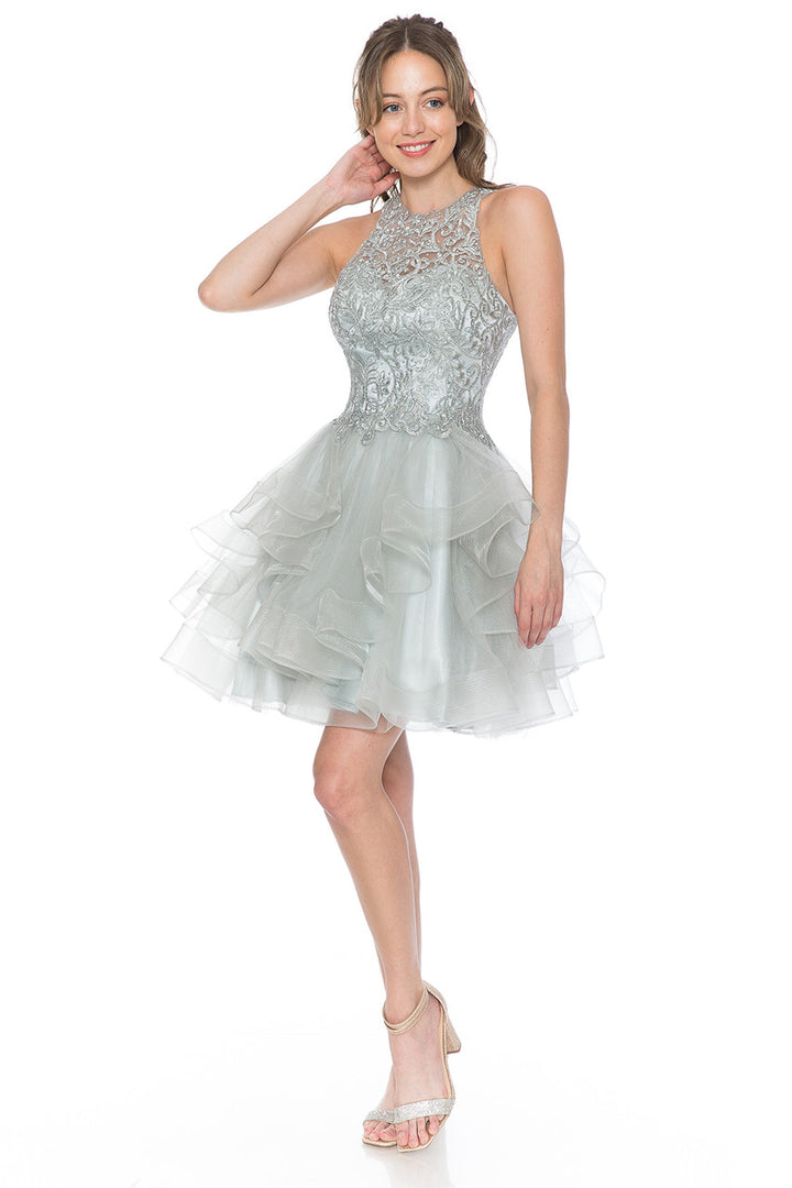 Short Halter Tiered Dress by Lenovia 8163
