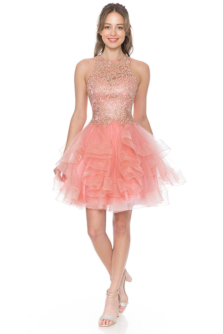 Short Halter Tiered Dress by Lenovia 8163