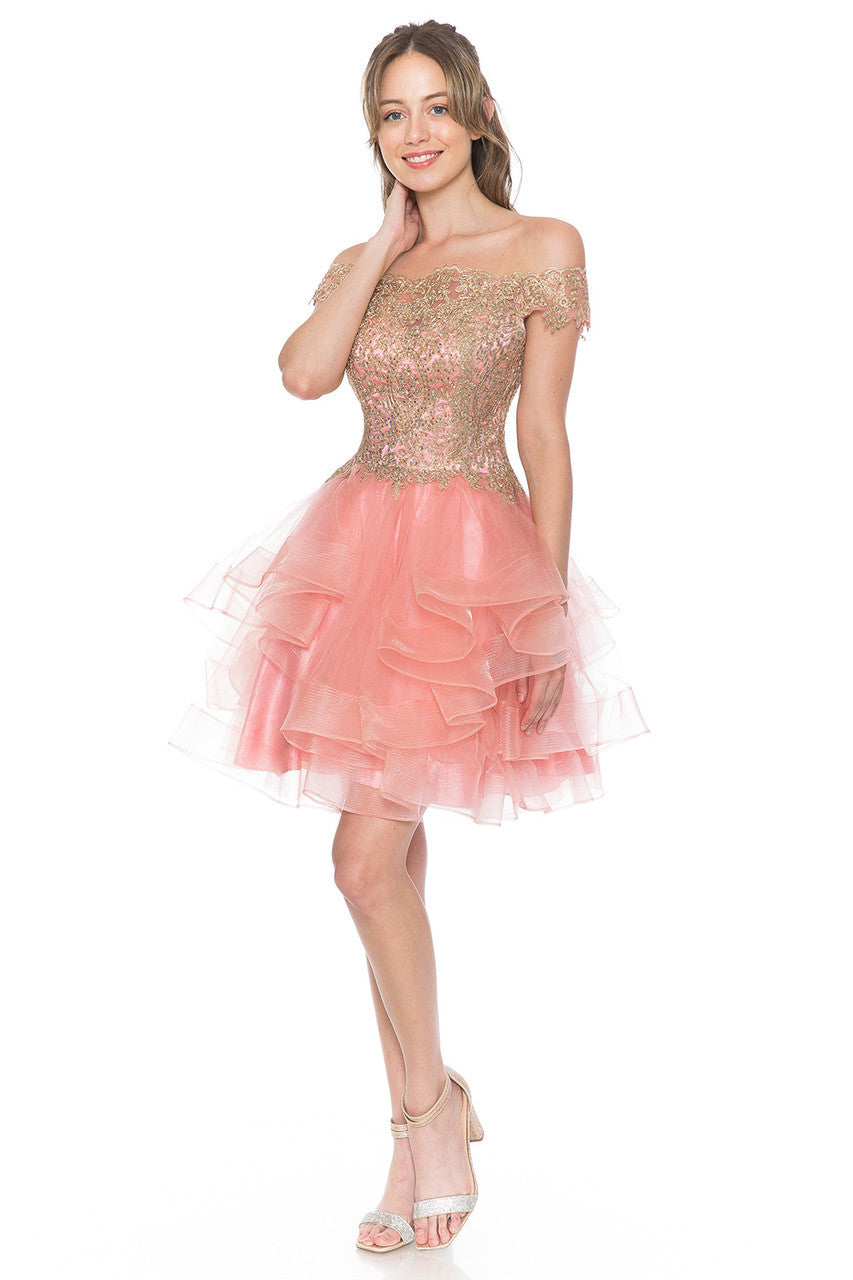 Short Off Shoulder Tiered Dress by Lenovia 8151