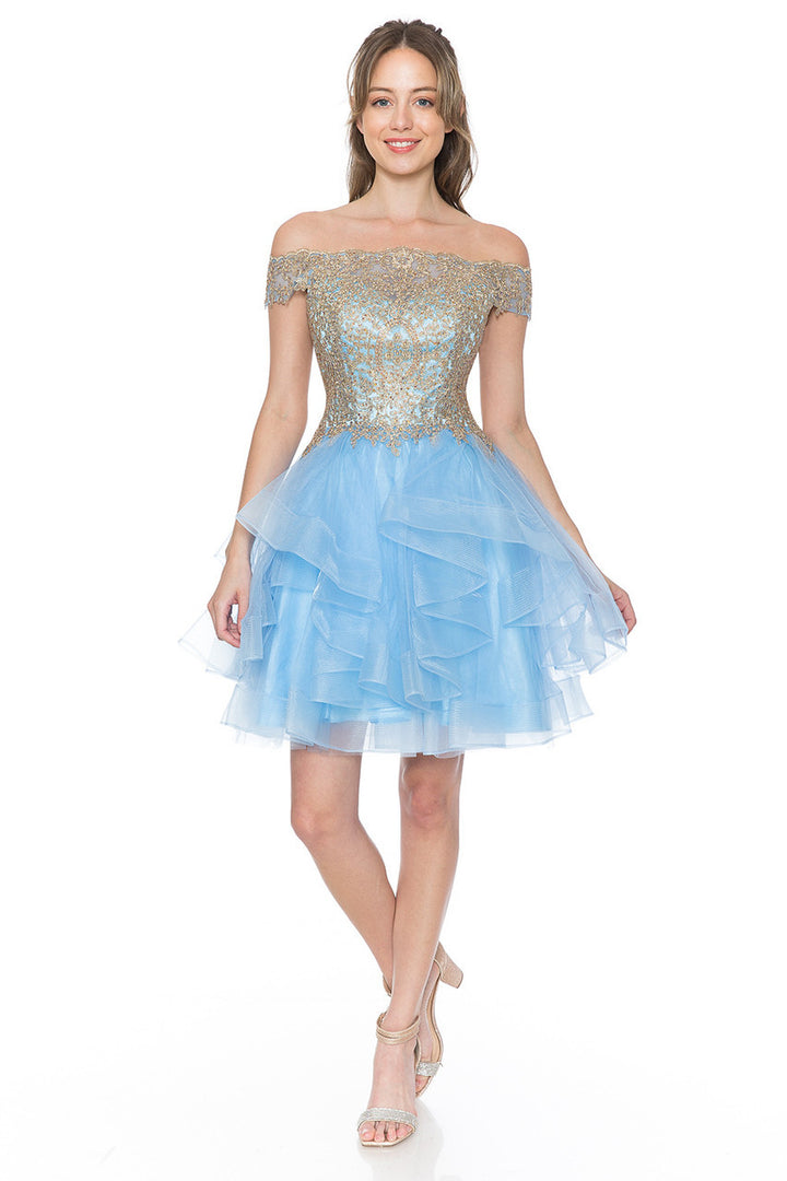 Short Off Shoulder Tiered Dress by Lenovia 8151