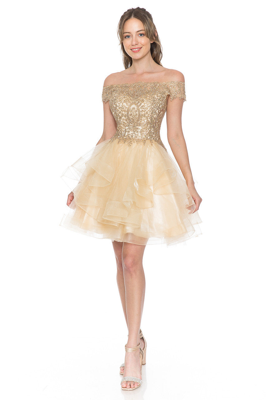 Short Off Shoulder Tiered Dress by Lenovia 8151