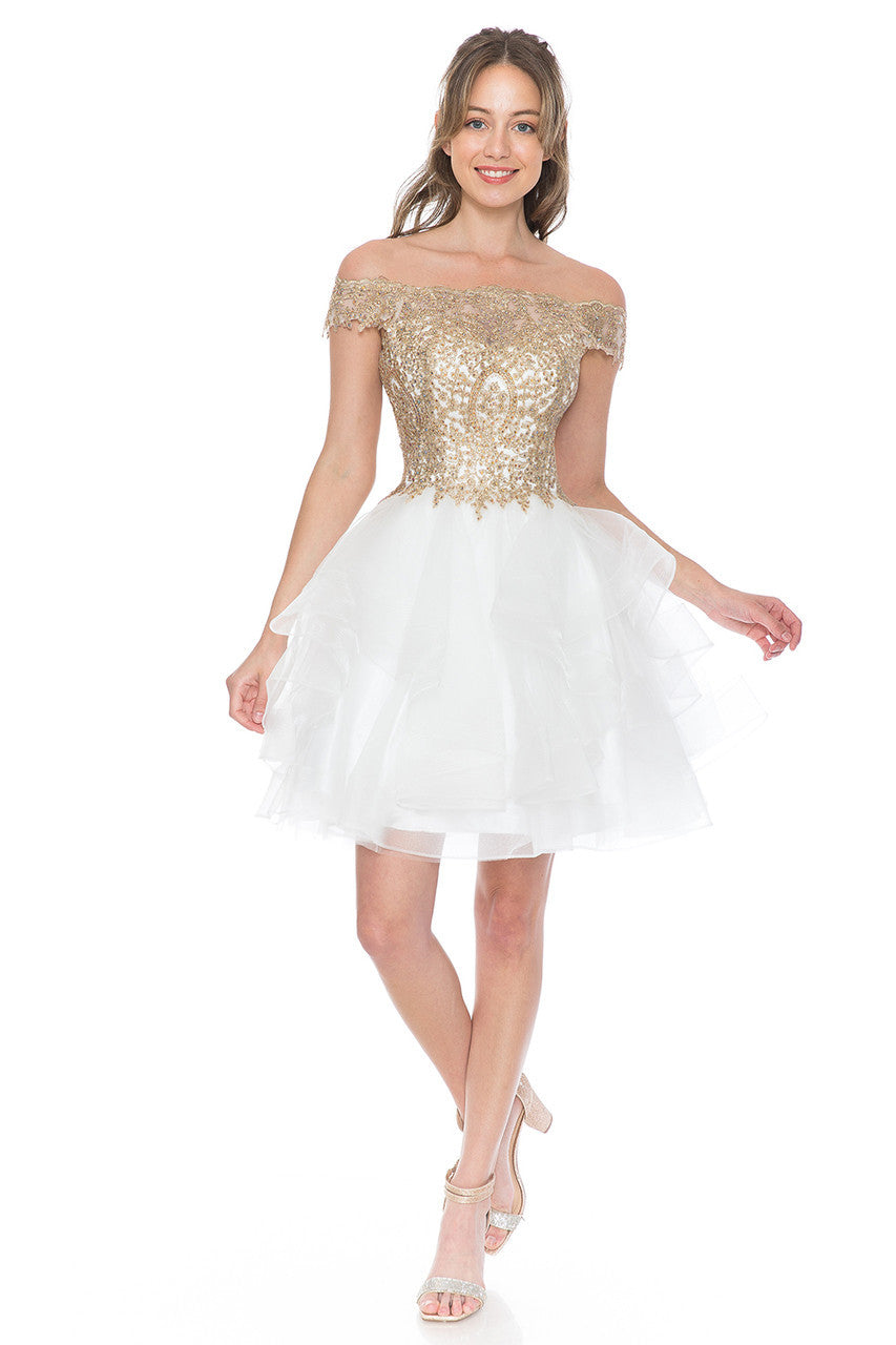 Short Off Shoulder Tiered Dress by Lenovia 8151