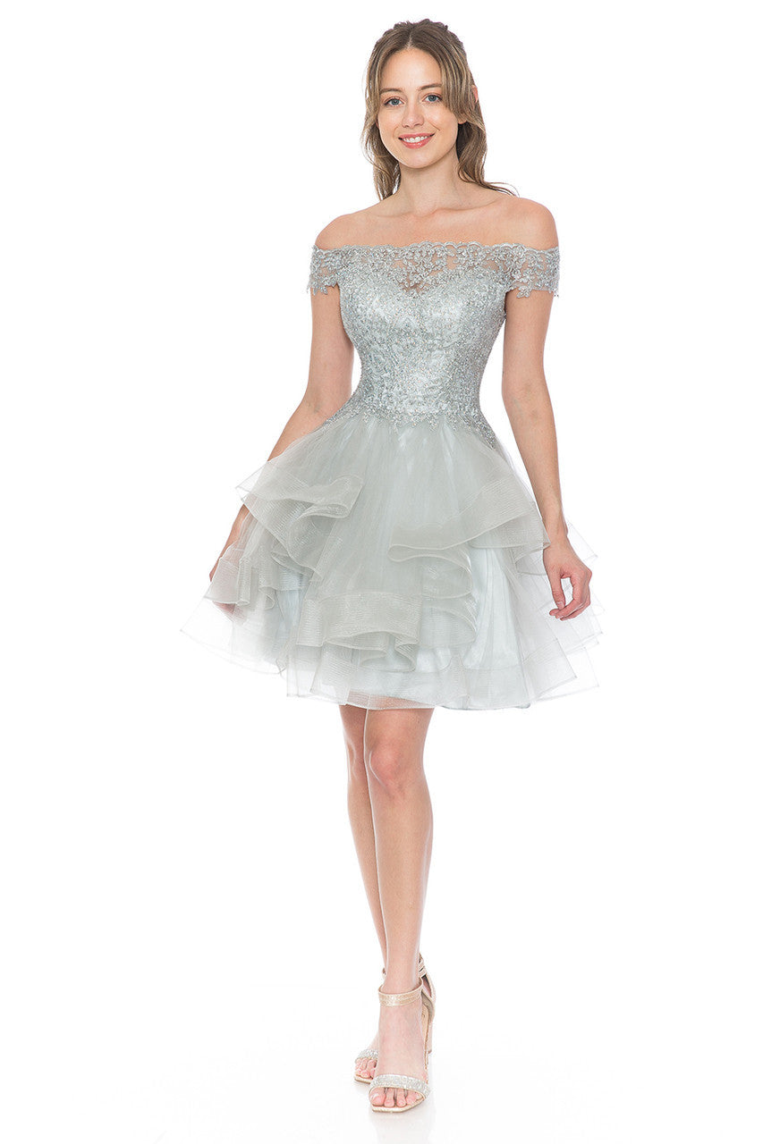Short Off Shoulder Tiered Dress by Lenovia 8151