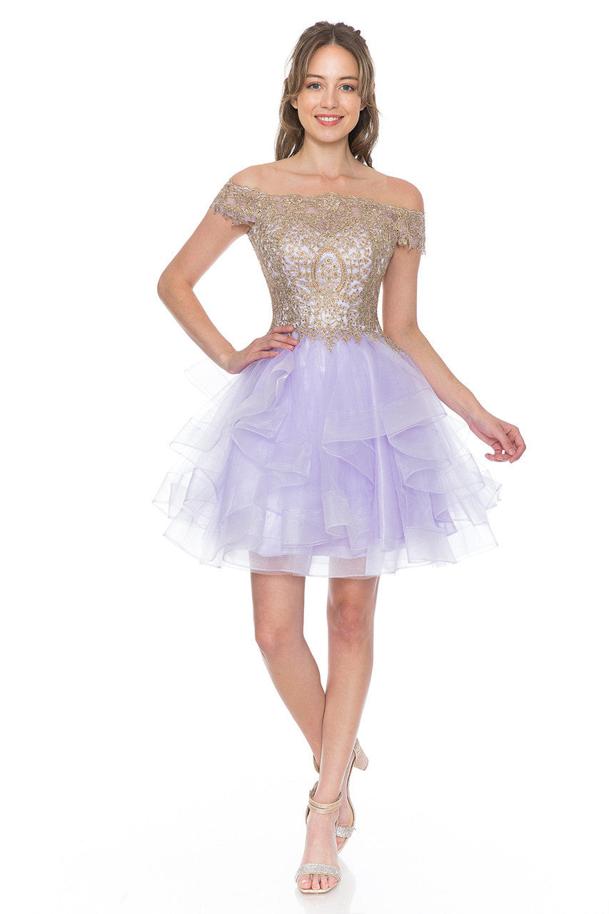 Short Off Shoulder Tiered Dress by Lenovia 8151