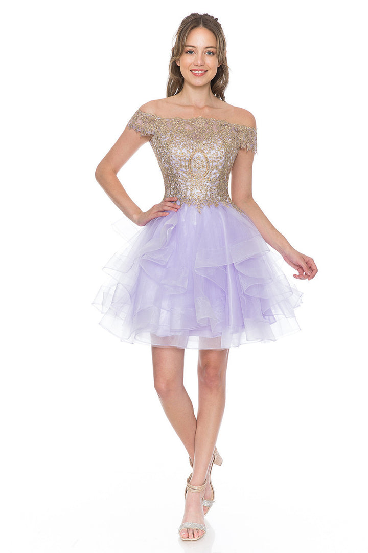 Short Off Shoulder Tiered Dress by Lenovia 8151