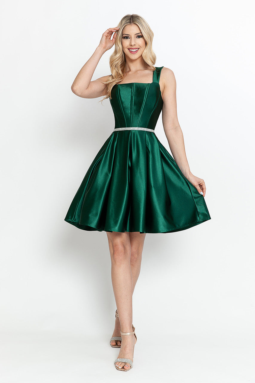Satin Short Sleeveless A-line Dress by Lenovia 3071