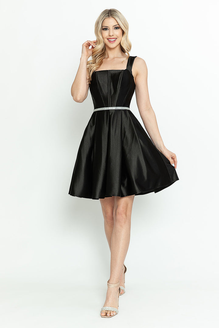 Satin Short Sleeveless A-line Dress by Lenovia 3071
