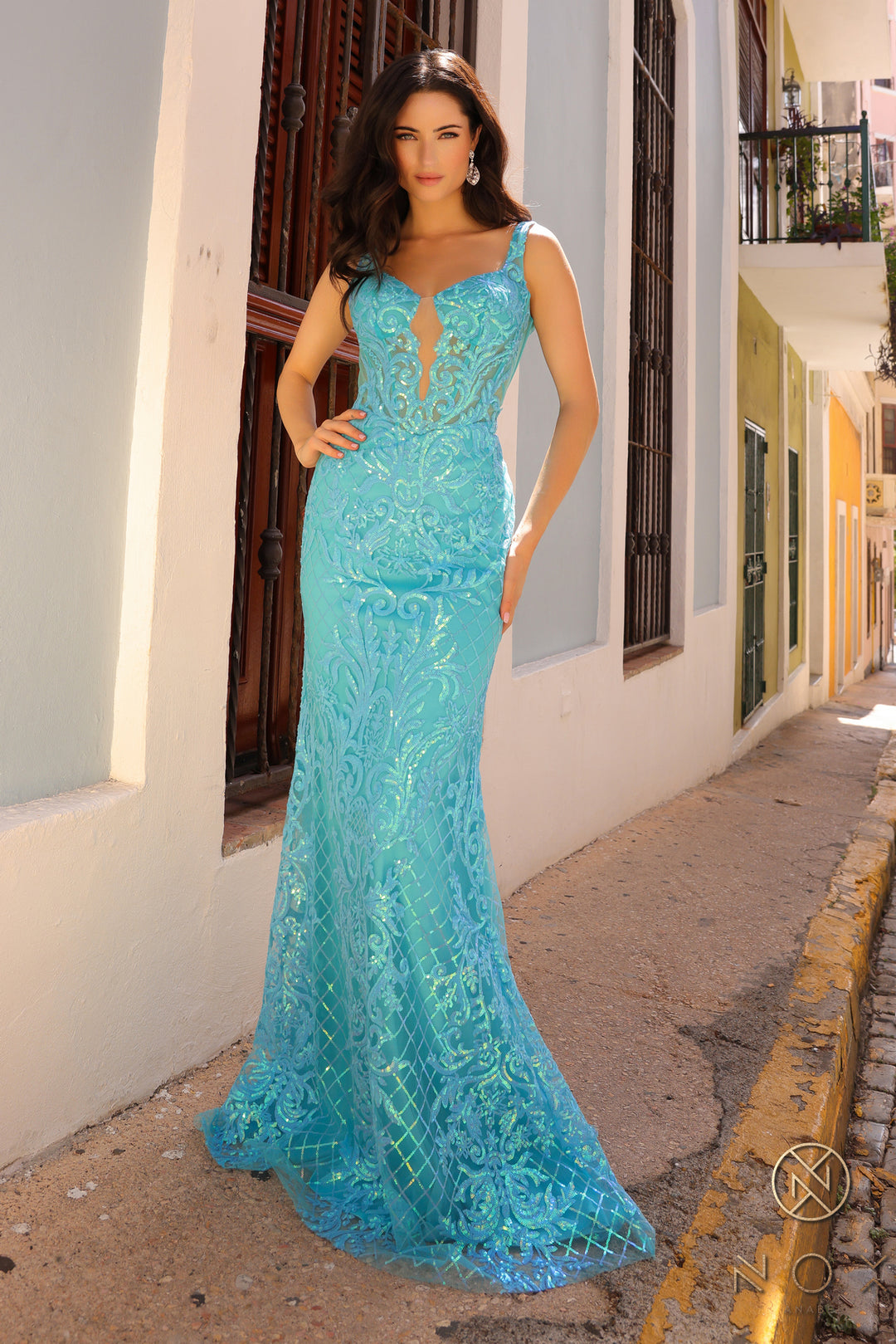 Sequin Embroidered Mermaid Dress by Nox Anabel E1274