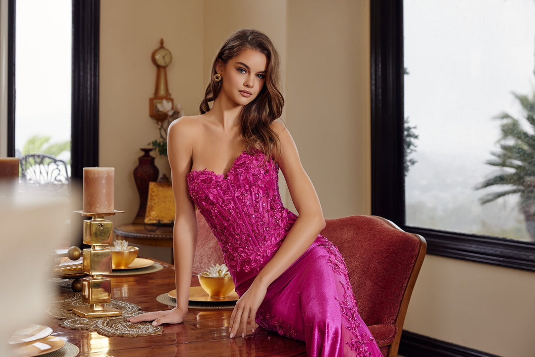 Applique Strapless Mermaid Dress by Nox Anabel E1894