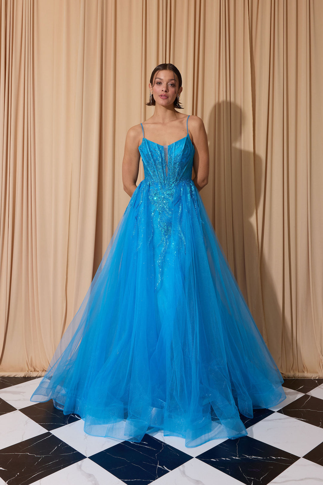 Glitter Sleeveless A-line Slit Gown by Eureka EK112