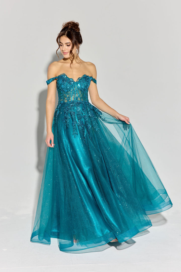 Off Shoulder A-line Slit Gown by Eureka EK128