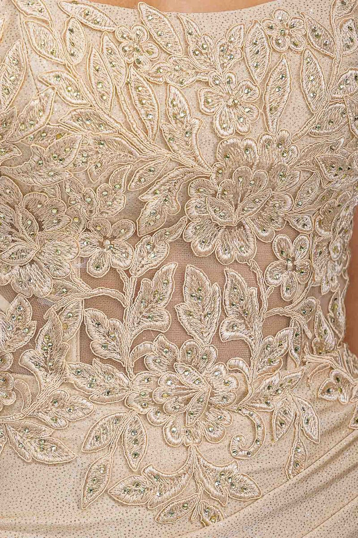 Applique Fitted Sleeveless Slit Gown by Eureka EK129