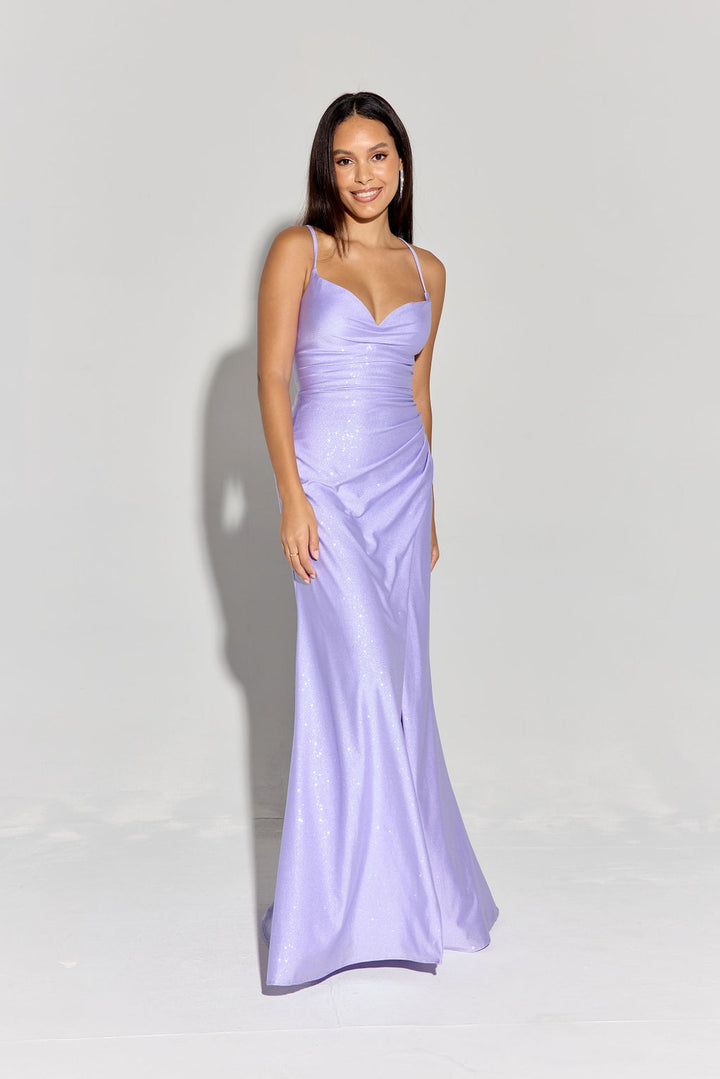 Glitter Jersey Sleeveless Slit Gown by Eureka EK136