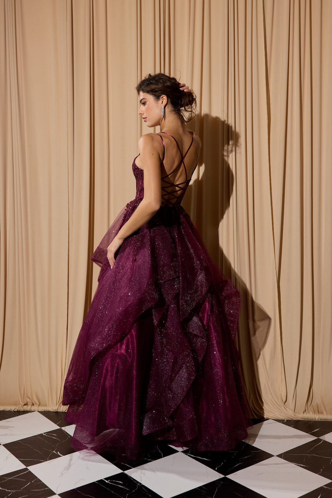 Applique Sleeveless A-line Ruffled Gown by Eureka EK157