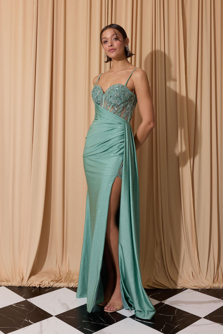 Glitter Jersey Sleeveless Slit Gown by Eureka EK166