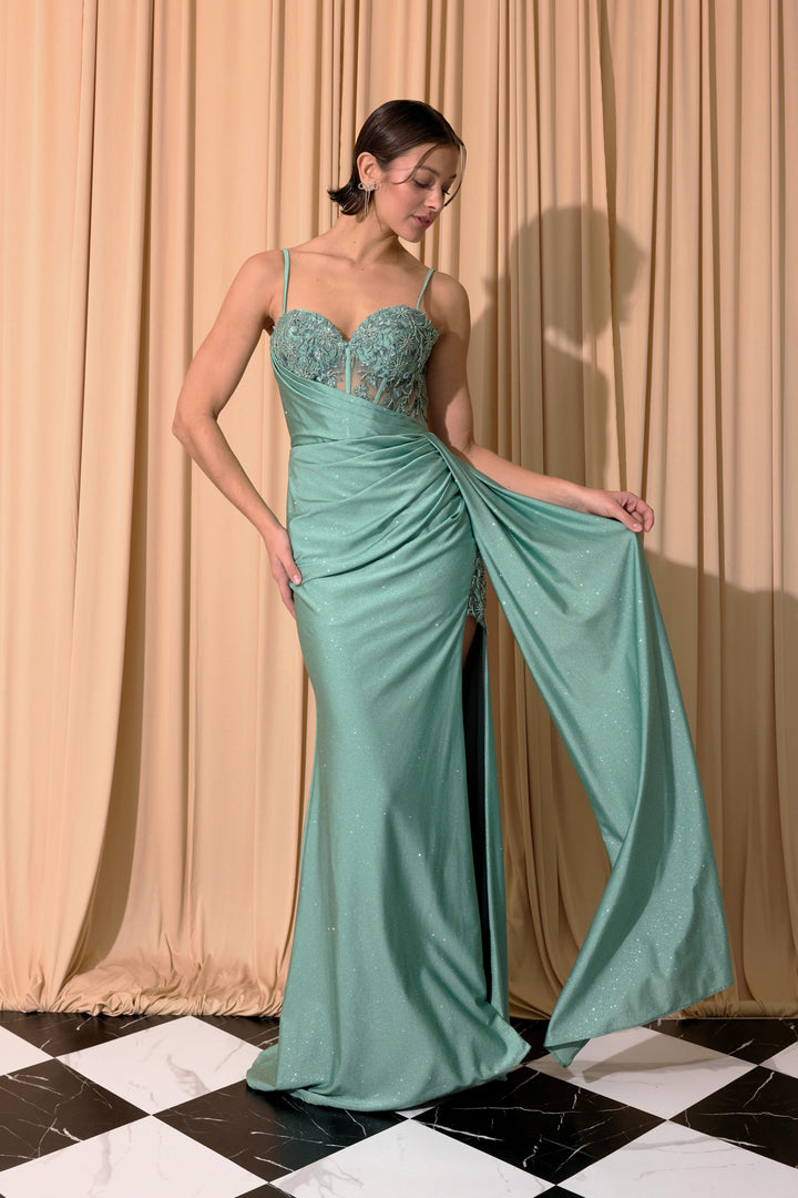 Glitter Jersey Sleeveless Slit Gown by Eureka EK166