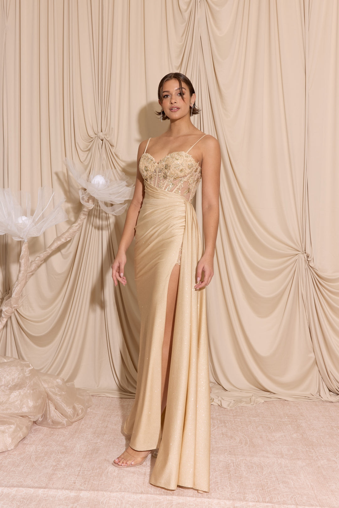 Glitter Jersey Sleeveless Slit Gown by Eureka EK166