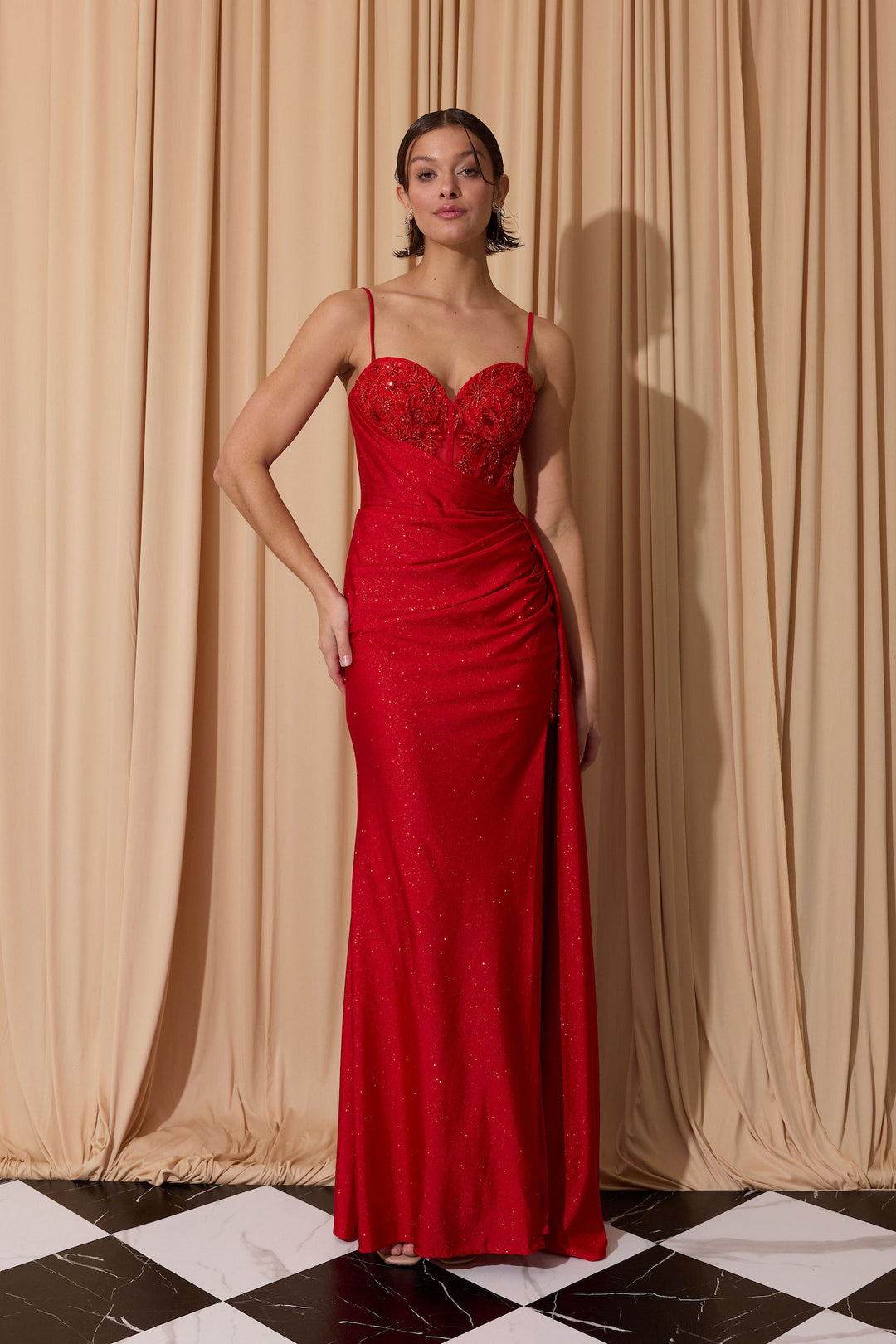 Glitter Jersey Sleeveless Slit Gown by Eureka EK166