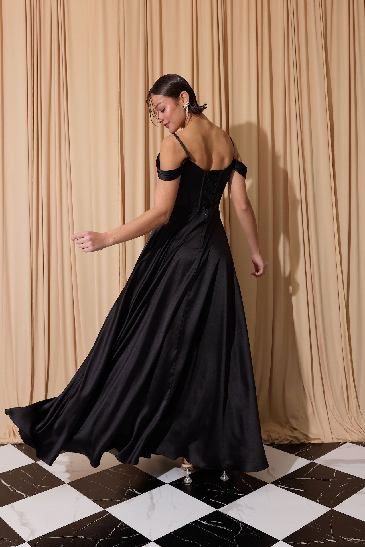 Satin Cold Shoulder Slit Gown by Eureka EK176 – ABC Fashion