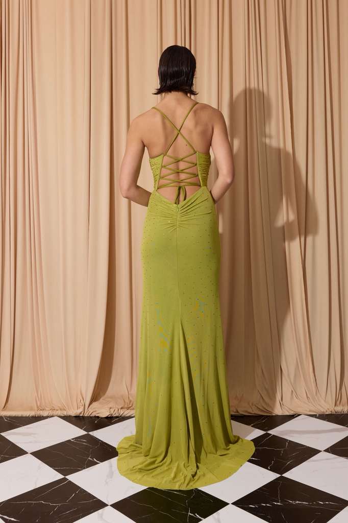 Beaded Jersey Sleeveless Slit Gown by Eureka EK187B