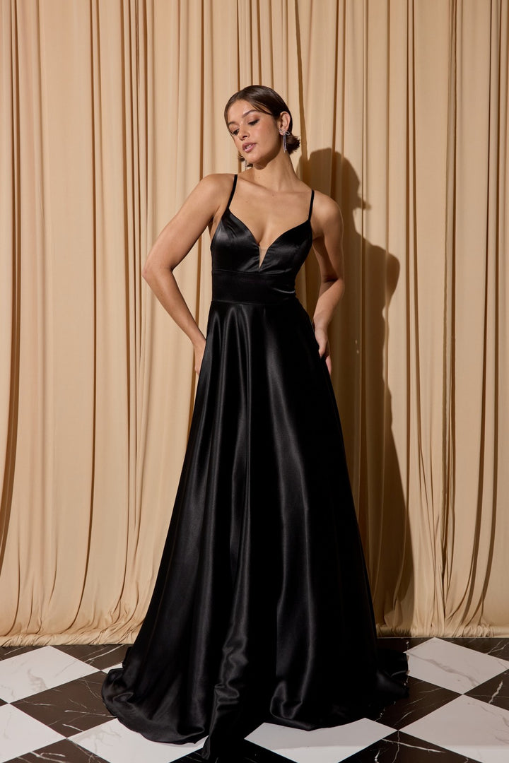 Satin Sleeveless A-line Slit Gown by Eureka EK190