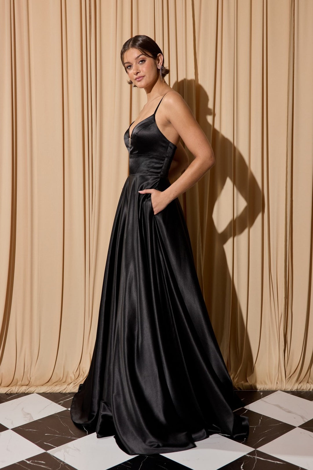 Satin Sleeveless A-line Slit Gown by Eureka EK190