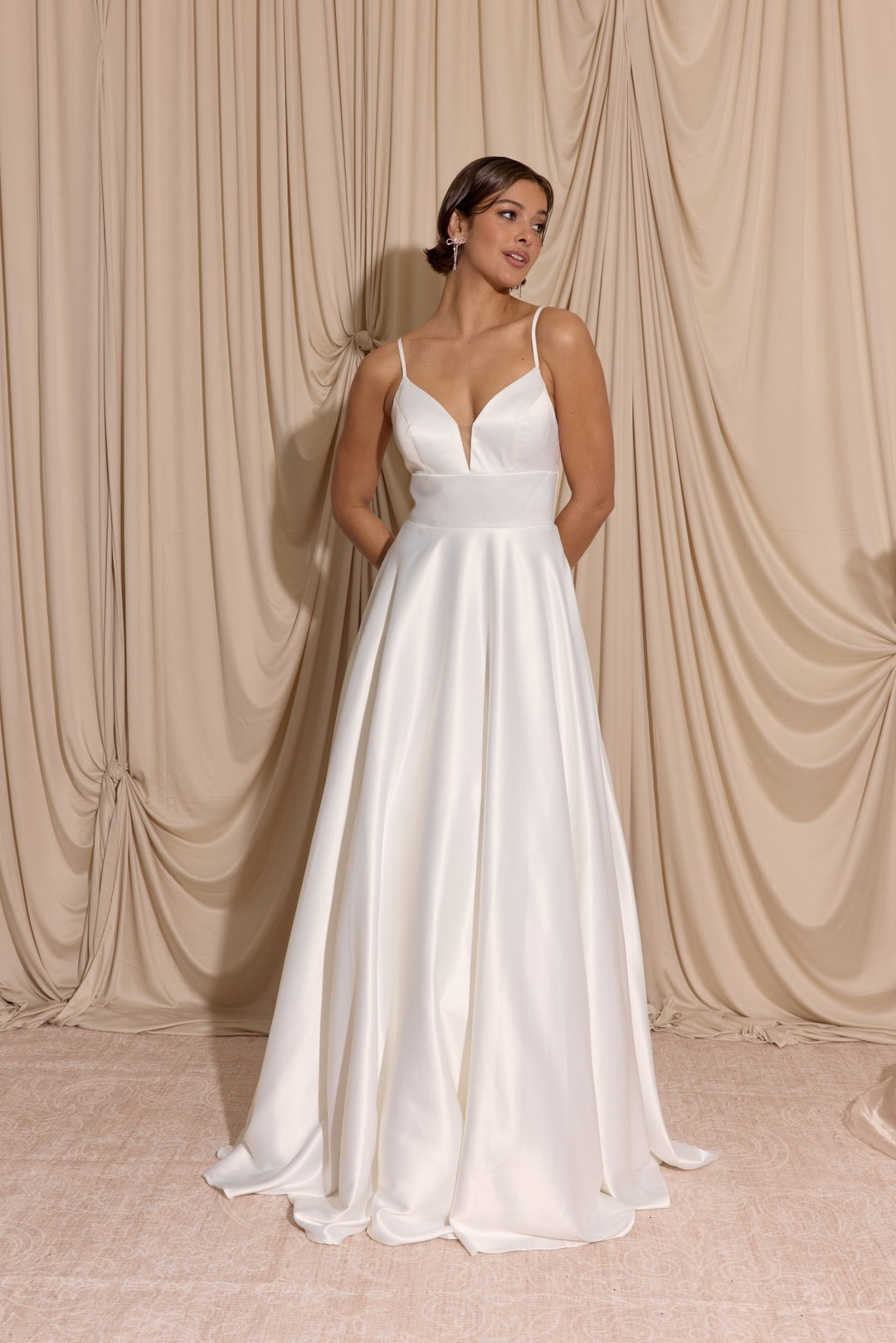 Satin Sleeveless A-line Slit Gown by Eureka EK190
