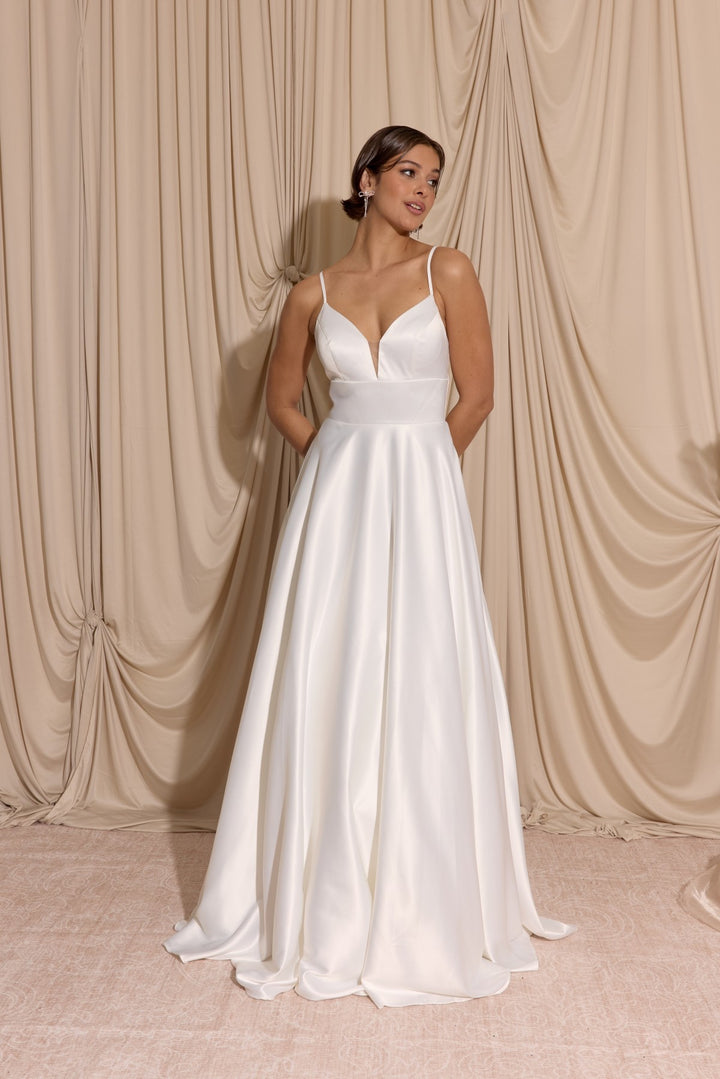 Satin Sleeveless A-line Slit Gown by Eureka EK190