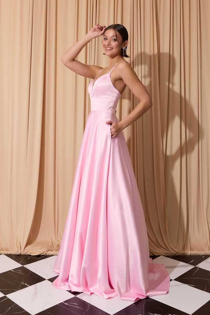 Satin Sleeveless A-line Slit Gown by Eureka EK190