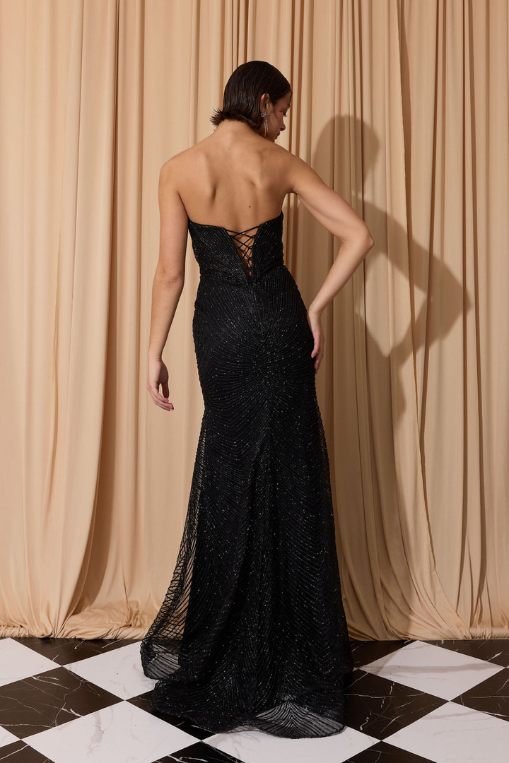 Glitter Fitted Strapless Corset Gown by Eureka EK195