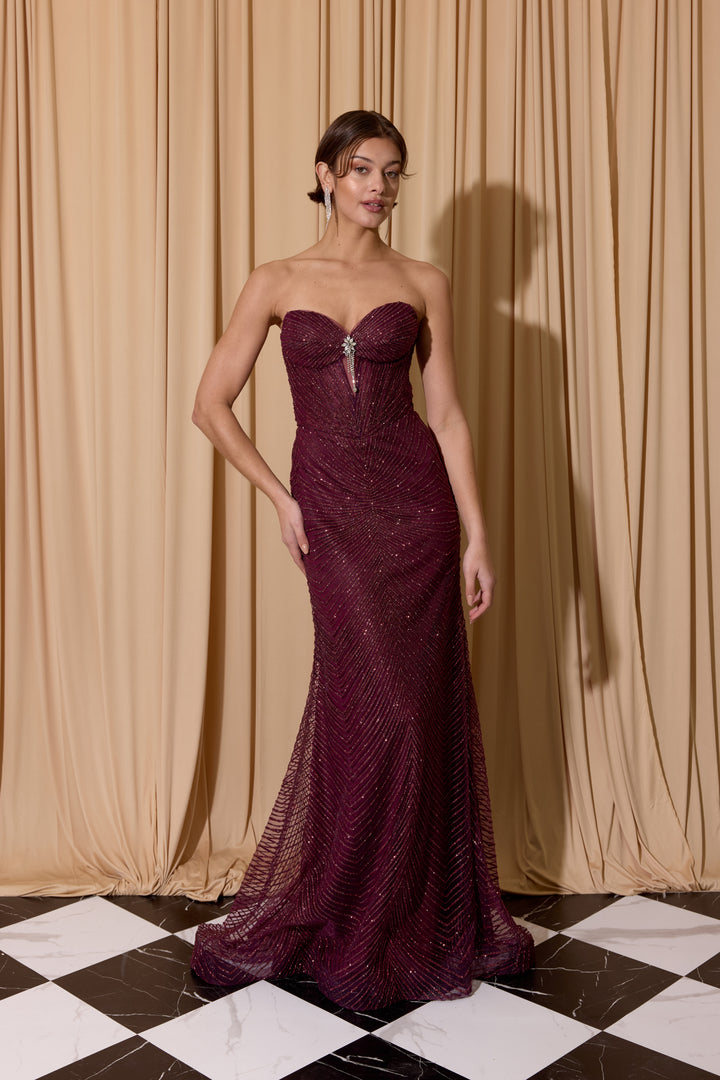 Glitter Fitted Strapless Corset Gown by Eureka EK195