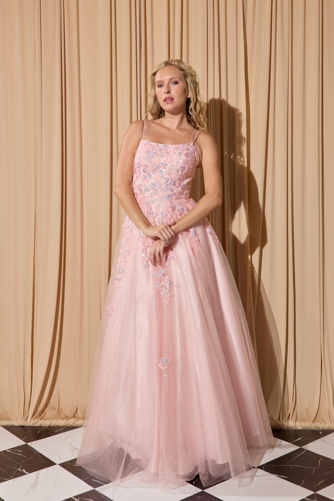 Applique Sleeveless A-line Gown by Eureka EK197