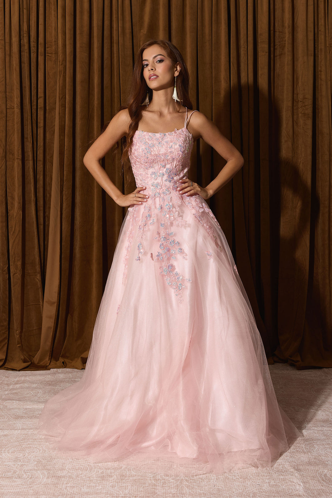 Applique Sleeveless A-line Gown by Eureka EK197