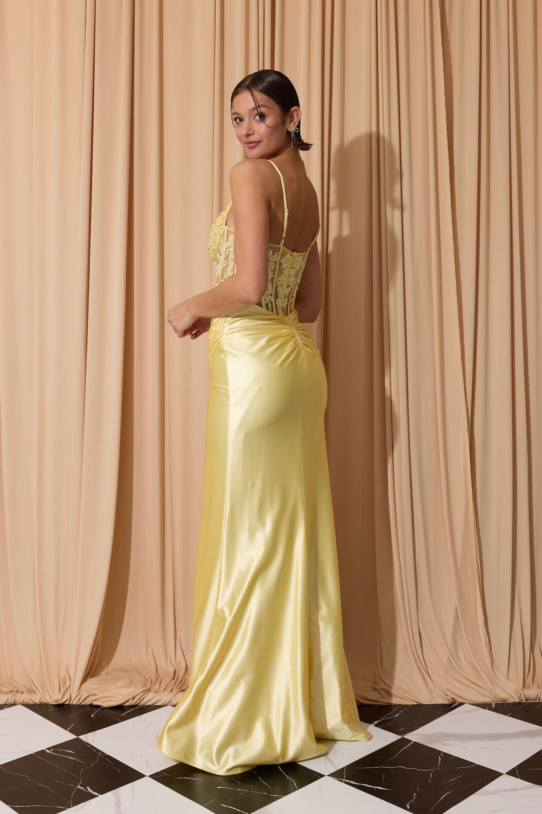 Applique Satin Sleeveless Slit Gown by Eureka EK203