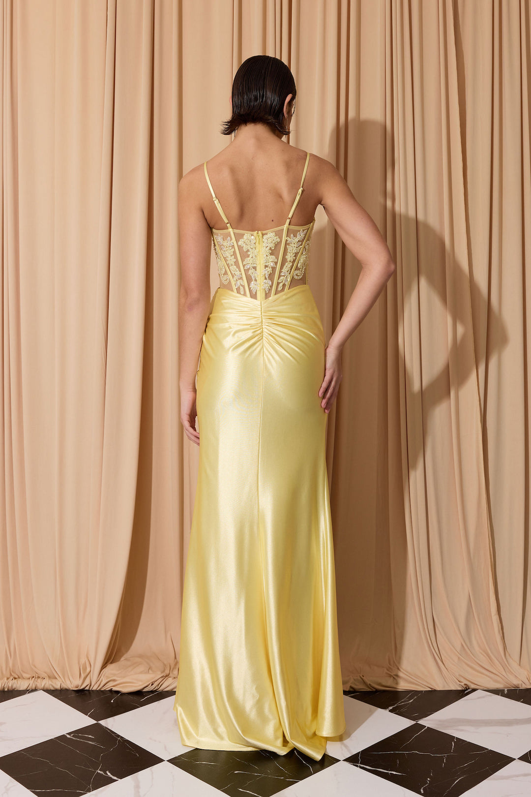 Applique Satin Sleeveless Slit Gown by Eureka EK203