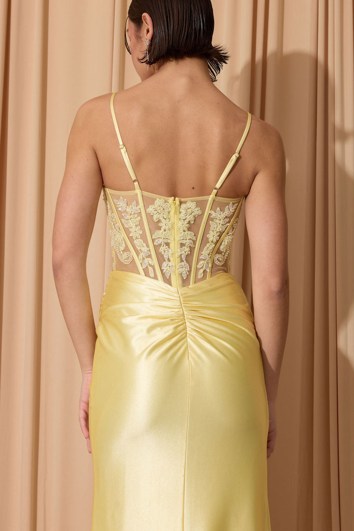 Applique Satin Sleeveless Slit Gown by Eureka EK203