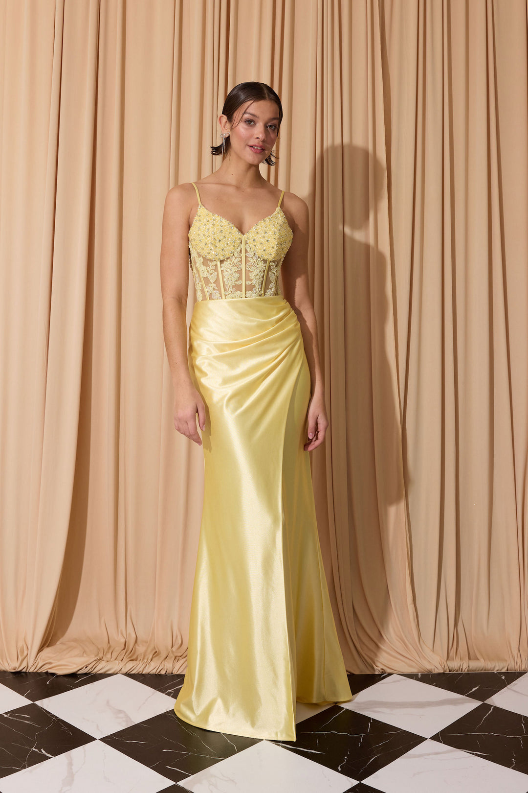 Applique Satin Sleeveless Slit Gown by Eureka EK203