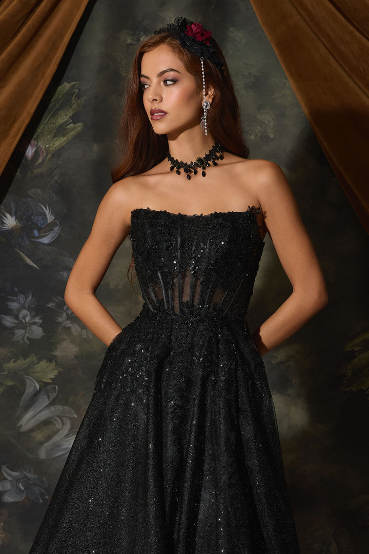 Applique Strapless A-line Gown by Eureka EK208