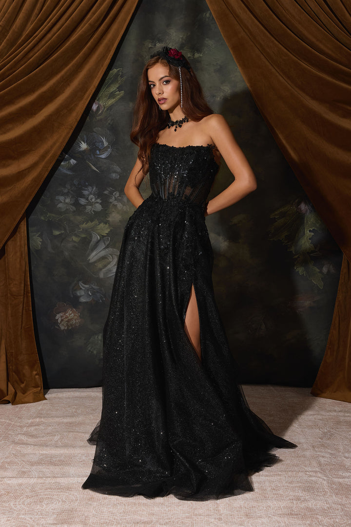 Applique Strapless A-line Gown by Eureka EK208