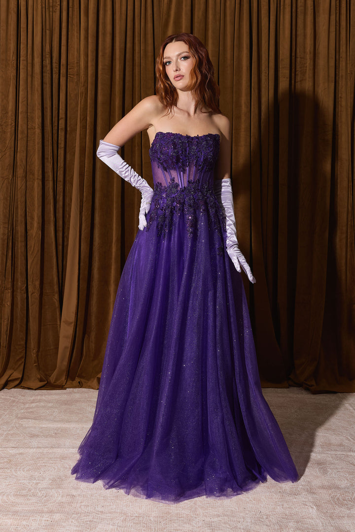 Applique Strapless A-line Gown by Eureka EK208