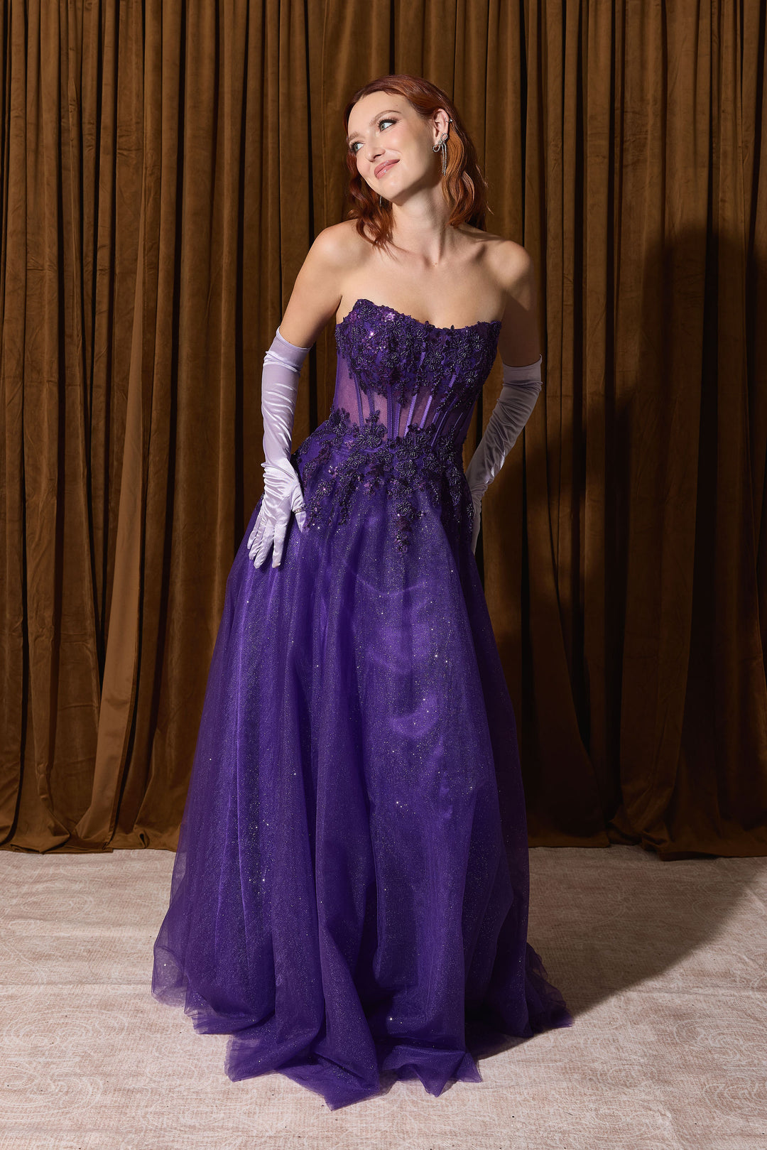Applique Strapless A-line Gown by Eureka EK208