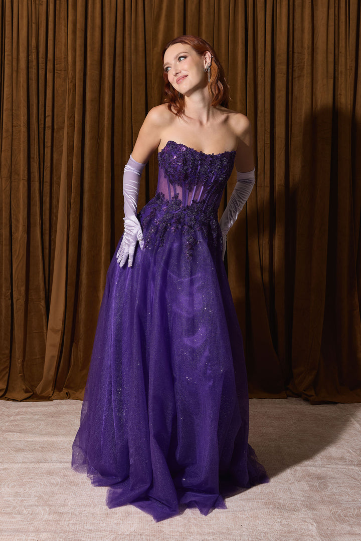 Applique Strapless A-line Gown by Eureka EK208