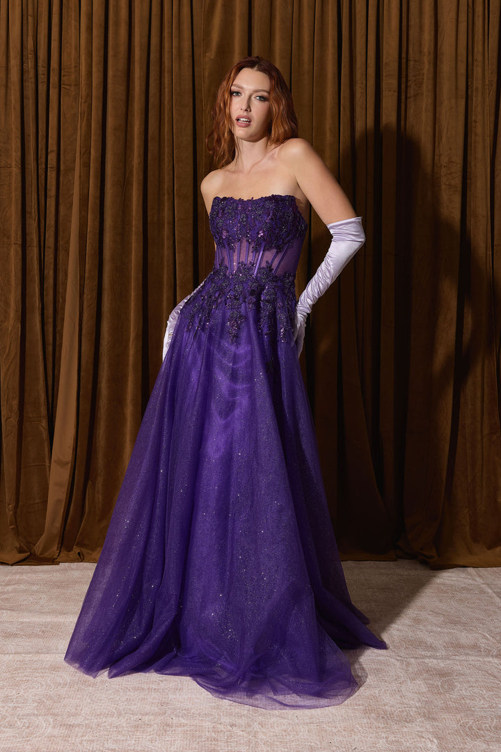 Applique Strapless A-line Gown by Eureka EK208