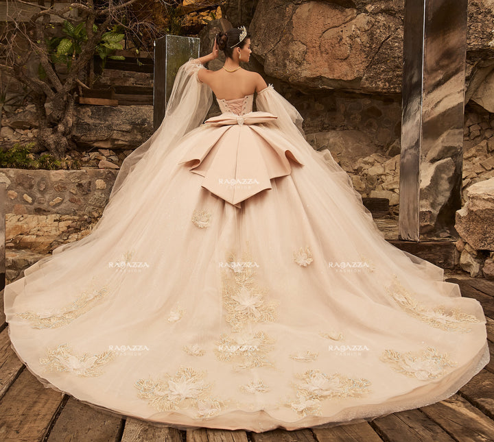 Cape Sleeve Quinceanera Dress by Ragazza EV87-687