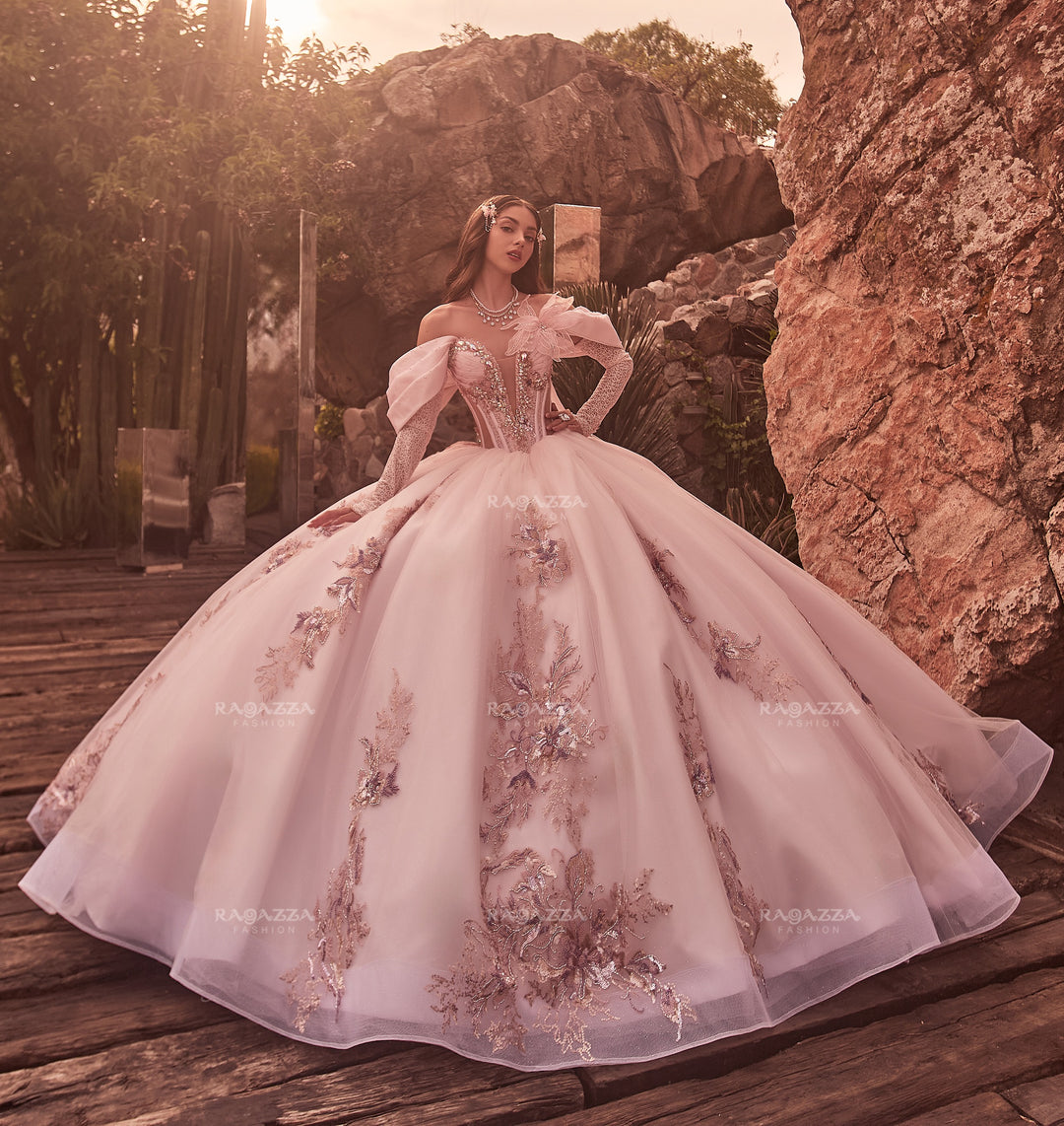 Long Sleeve Quinceanera Dress by Ragazza EV88-688